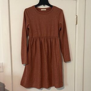 Hello MIZ Shimmering Long Sleeve Dress - Rust